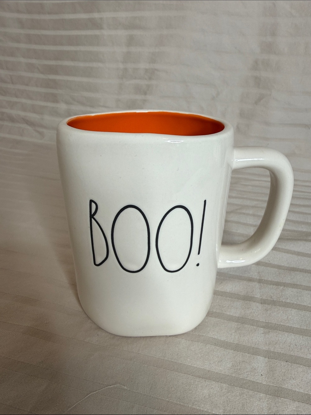 Rae Dunn White Mug with Orange Interior 'BOO!'